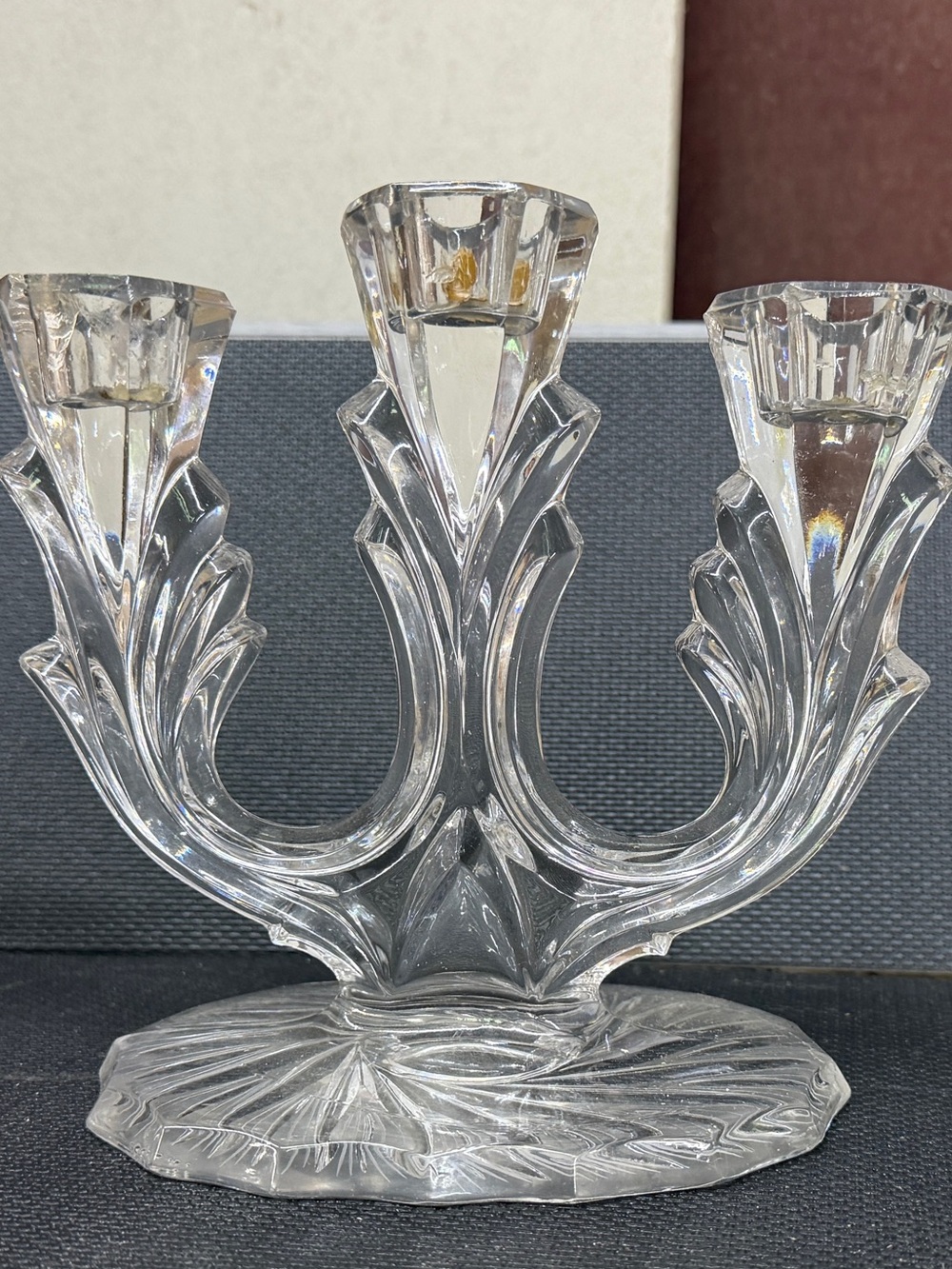 Clear Glass Three-Arm Candle Holder - Crystal-Style Centerpiece